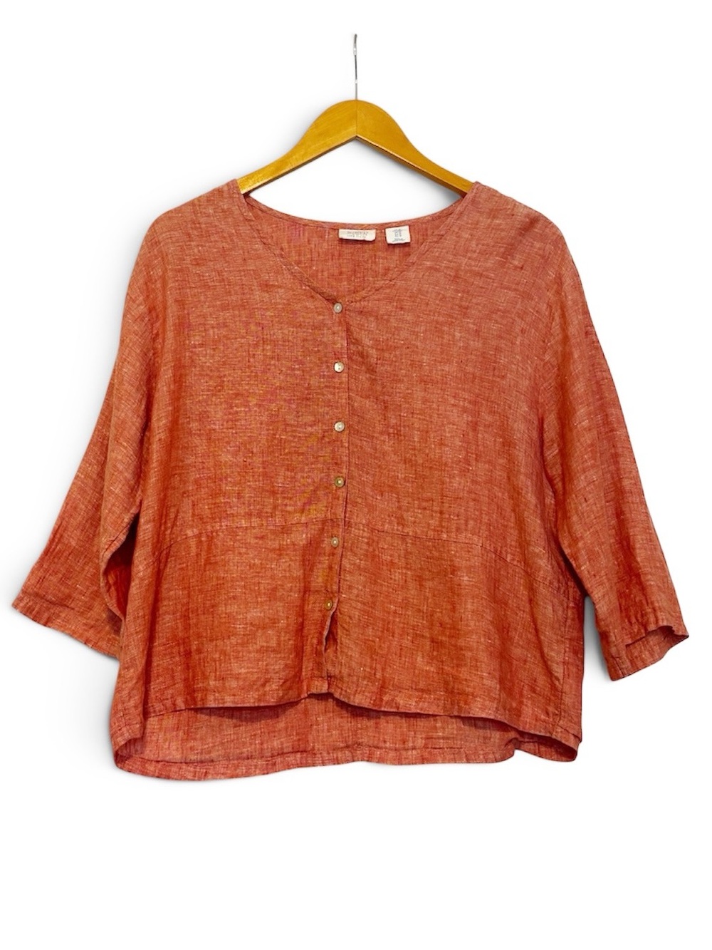Sigrid Olsen Boxy Relaxed Button-Front Linen Top in Peach size M